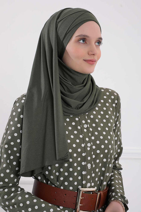 95% Cotton Adjustable Hijab Shawl, Easy to Wear Shawl Head Scarf for Women for Everyday Elegance, Instant Shawl for Modest Fashion,CPS-31 Army Green