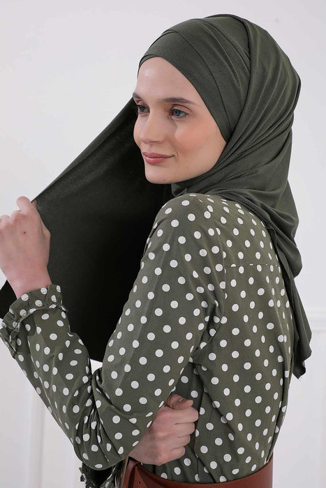 95% Cotton Adjustable Hijab Shawl, Easy to Wear Shawl Head Scarf for Women for Everyday Elegance, Instant Shawl for Modest Fashion,CPS-31 Army Green