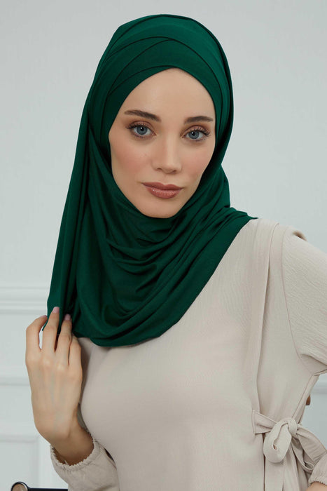 95% Cotton Adjustable Hijab Shawl, Easy to Wear Shawl Head Scarf for Women for Everyday Elegance, Instant Shawl for Modest Fashion,CPS-31 Green