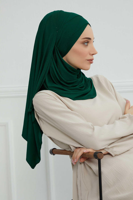 95% Cotton Adjustable Hijab Shawl, Easy to Wear Shawl Head Scarf for Women for Everyday Elegance, Instant Shawl for Modest Fashion,CPS-31 Green