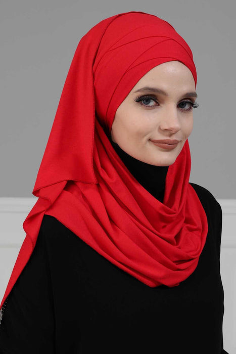 95% Cotton Adjustable Hijab Shawl, Easy to Wear Shawl Head Scarf for Women for Everyday Elegance, Instant Shawl for Modest Fashion,CPS-31 Red