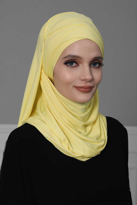 95% Cotton Adjustable Hijab Shawl, Easy to Wear Shawl Head Scarf for Women for Everyday Elegance, Instant Shawl for Modest Fashion,CPS-31 Yellow
