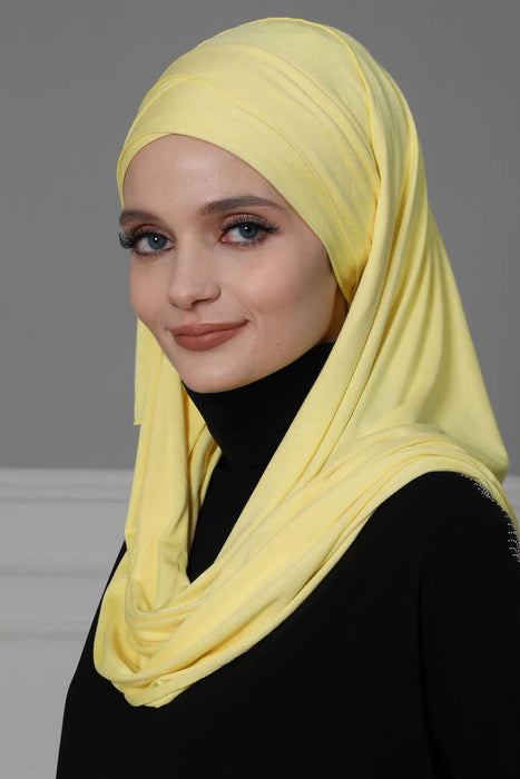 95% Cotton Adjustable Hijab Shawl, Easy to Wear Shawl Head Scarf for Women for Everyday Elegance, Instant Shawl for Modest Fashion,CPS-31 Yellow