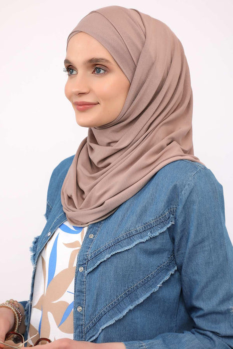 95% Cotton Adjustable Hijab Shawl, Easy to Wear Shawl Head Scarf for Women for Everyday Elegance, Instant Shawl for Modest Fashion,CPS-31 Mink