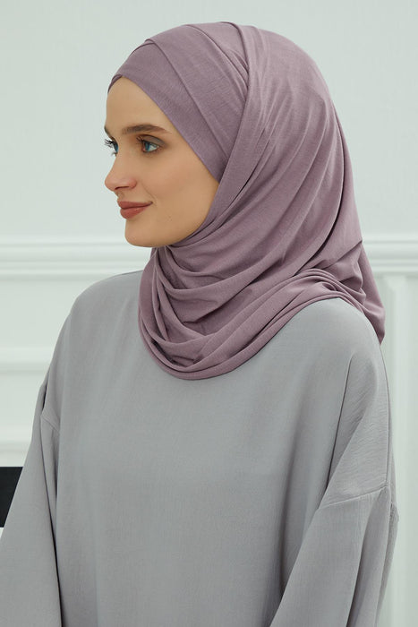 95% Cotton Adjustable Hijab Shawl, Easy to Wear Shawl Head Scarf for Women for Everyday Elegance, Instant Shawl for Modest Fashion,CPS-31 Lilac