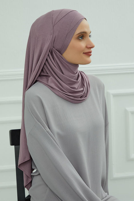 95% Cotton Adjustable Hijab Shawl, Easy to Wear Shawl Head Scarf for Women for Everyday Elegance, Instant Shawl for Modest Fashion,CPS-31 Lilac