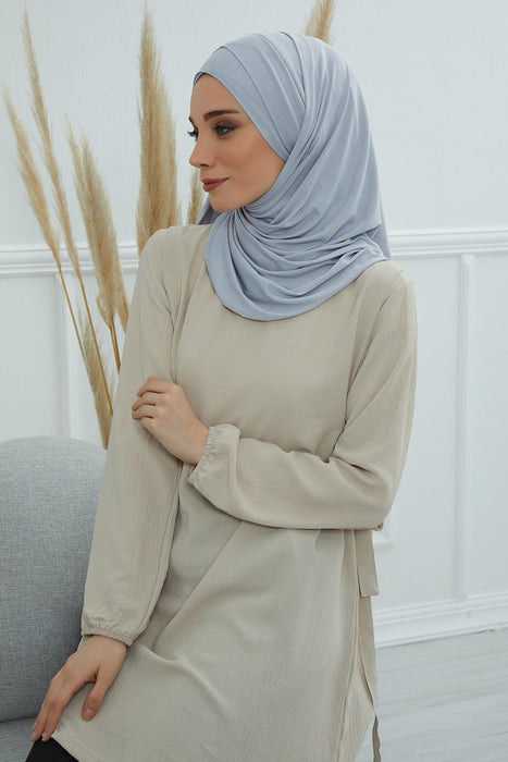 95% Cotton Adjustable Hijab Shawl, Easy to Wear Shawl Head Scarf for Women for Everyday Elegance, Instant Shawl for Modest Fashion,CPS-31 Grey 2