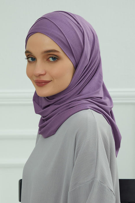 95% Cotton Adjustable Hijab Shawl, Easy to Wear Shawl Head Scarf for Women for Everyday Elegance, Instant Shawl for Modest Fashion,CPS-31 Purple 2