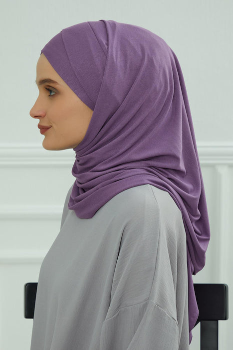 95% Cotton Adjustable Hijab Shawl, Easy to Wear Shawl Head Scarf for Women for Everyday Elegance, Instant Shawl for Modest Fashion,CPS-31 Purple 2