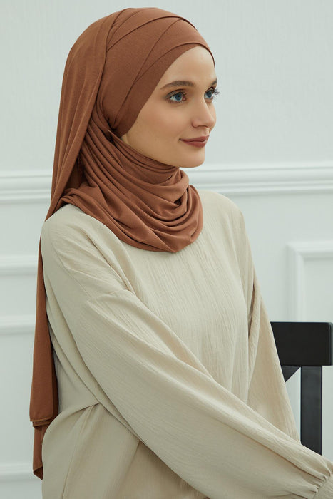 95% Cotton Adjustable Hijab Shawl, Easy to Wear Shawl Head Scarf for Women for Everyday Elegance, Instant Shawl for Modest Fashion,CPS-31 Caramel Brown