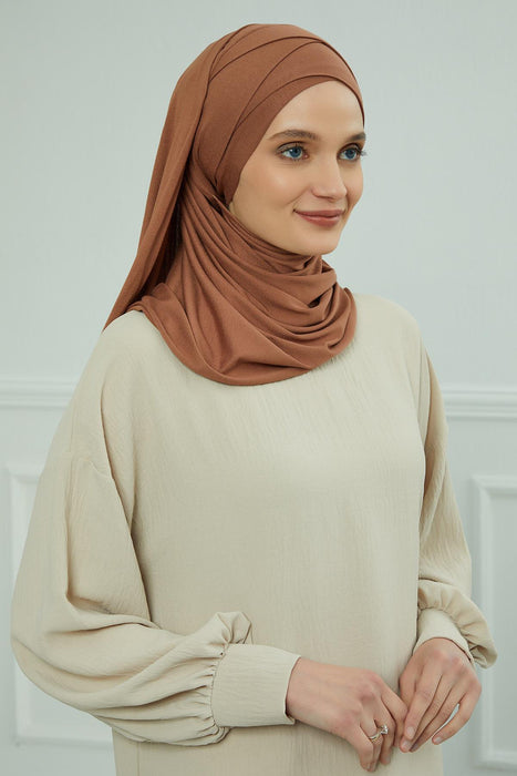 95% Cotton Adjustable Hijab Shawl, Easy to Wear Shawl Head Scarf for Women for Everyday Elegance, Instant Shawl for Modest Fashion,CPS-31 Caramel Brown