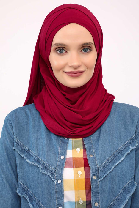 95% Cotton Adjustable Hijab Shawl, Easy to Wear Shawl Head Scarf for Women for Everyday Elegance, Instant Shawl for Modest Fashion,CPS-31 Maroon