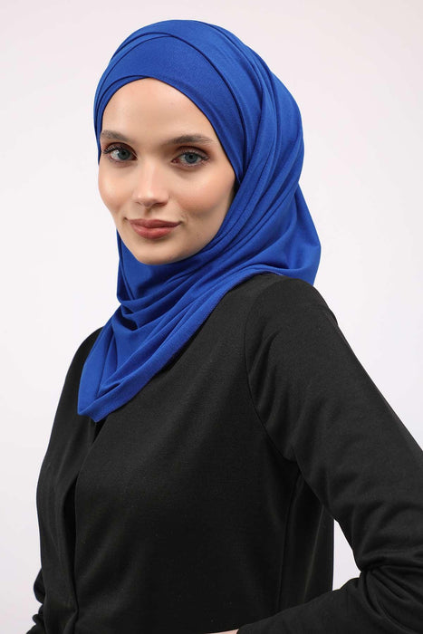 95% Cotton Adjustable Hijab Shawl, Easy to Wear Shawl Head Scarf for Women for Everyday Elegance, Instant Shawl for Modest Fashion,CPS-31 Sax Blue