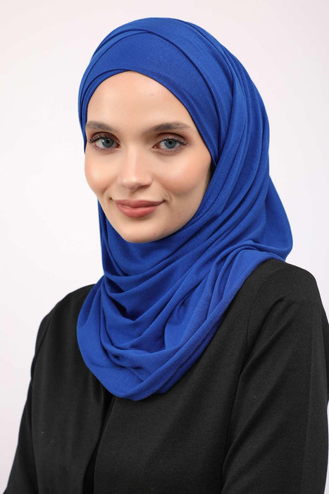 95% Cotton Adjustable Hijab Shawl, Easy to Wear Shawl Head Scarf for Women for Everyday Elegance, Instant Shawl for Modest Fashion,CPS-31 Sax Blue