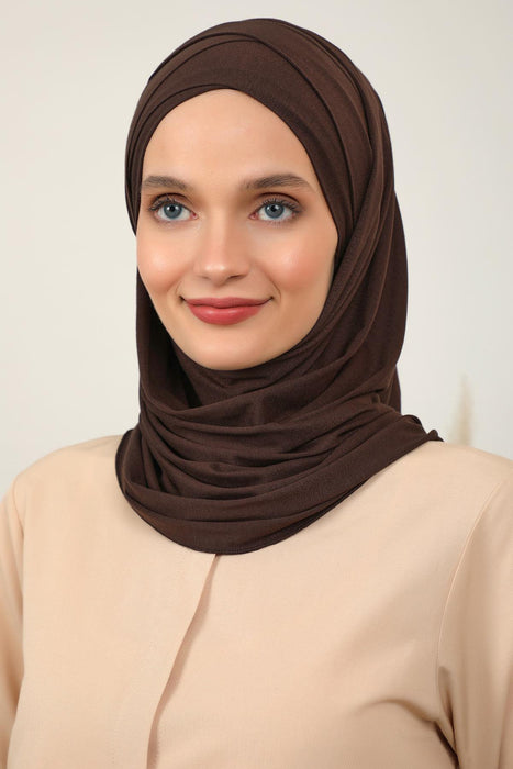 95% Cotton Adjustable Hijab Shawl, Easy to Wear Shawl Head Scarf for Women for Everyday Elegance, Instant Shawl for Modest Fashion,CPS-31 Brown