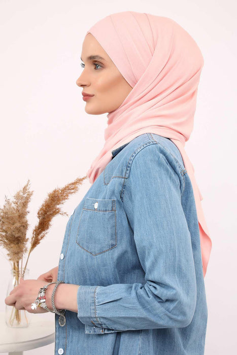 95% Cotton Adjustable Hijab Shawl, Easy to Wear Shawl Head Scarf for Women for Everyday Elegance, Instant Shawl for Modest Fashion,CPS-31 Powder