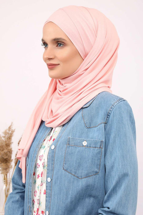 95% Cotton Adjustable Hijab Shawl, Easy to Wear Shawl Head Scarf for Women for Everyday Elegance, Instant Shawl for Modest Fashion,CPS-31 Powder