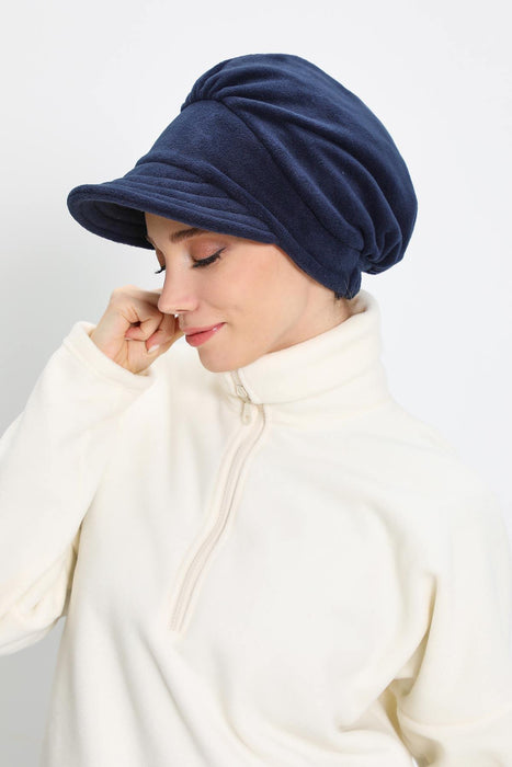 Women's Winter Fleece Visor Cap Turban, Visored Fleece Turban Hat for Women, Warm and Elegant Winter Cap,B-73PL