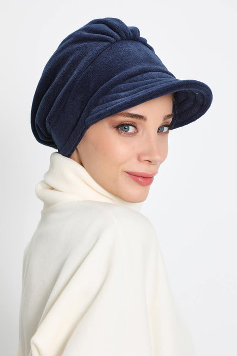 Women's Winter Fleece Visor Cap Turban, Visored Fleece Turban Hat for Women, Warm and Elegant Winter Cap,B-73PL