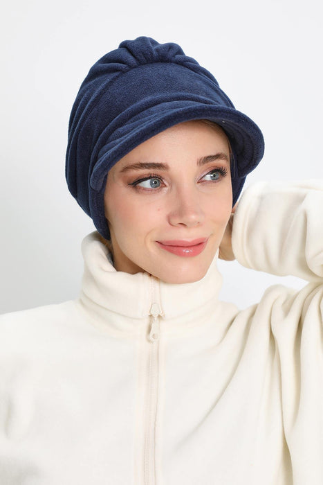 Women's Winter Fleece Visor Cap Turban, Visored Fleece Turban Hat for Women, Warm and Elegant Winter Cap,B-73PL