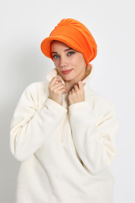 Women's Winter Fleece Visor Cap Turban, Visored Fleece Turban Hat for Women, Warm and Elegant Winter Cap,B-73PL