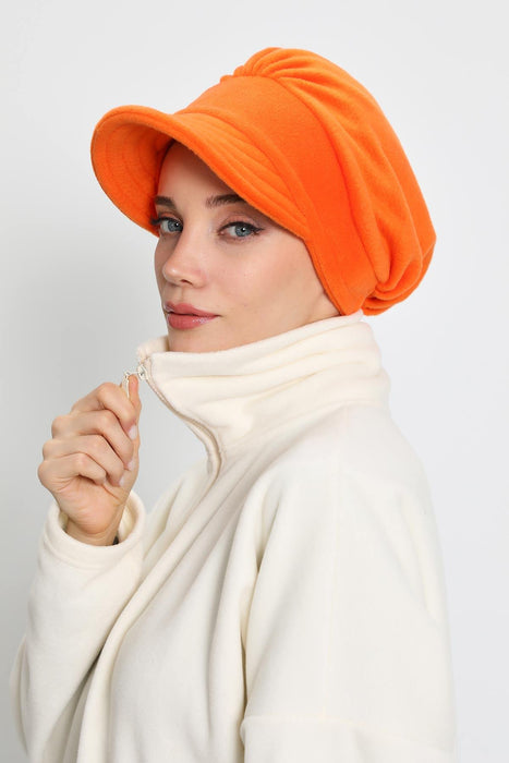 Women's Winter Fleece Visor Cap Turban, Visored Fleece Turban Hat for Women, Warm and Elegant Winter Cap,B-73PL