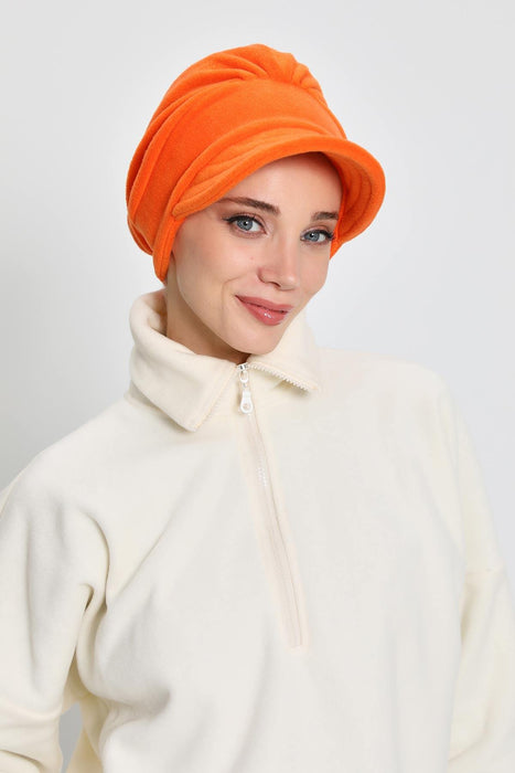 Women's Winter Fleece Visor Cap Turban, Visored Fleece Turban Hat for Women, Warm and Elegant Winter Cap,B-73PL