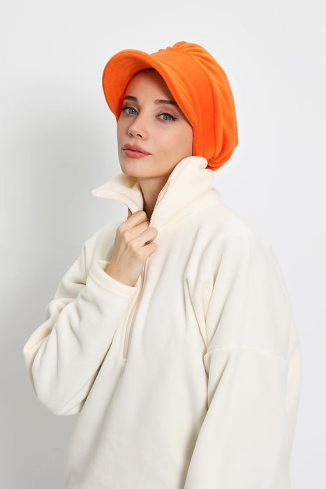 Women's Winter Fleece Visor Cap Turban, Visored Fleece Turban Hat for Women, Warm and Elegant Winter Cap,B-73PL