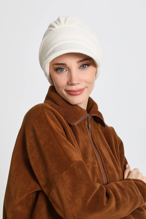 Women's Winter Fleece Visor Cap Turban, Visored Fleece Turban Hat for Women, Warm and Elegant Winter Cap,B-73PL