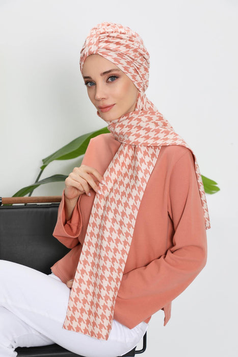 Patterned Winter Scarf Turban for Women, Polyviscose Stretch Turban with Scarf, Stylish One-Size Headwrap for Women,B-80DIV