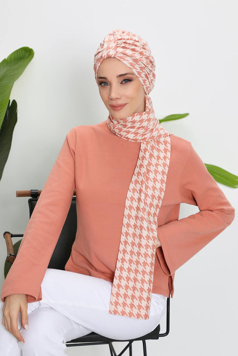 Patterned Winter Scarf Turban for Women, Polyviscose Stretch Turban with Scarf, Stylish One-Size Headwrap for Women,B-80DIV