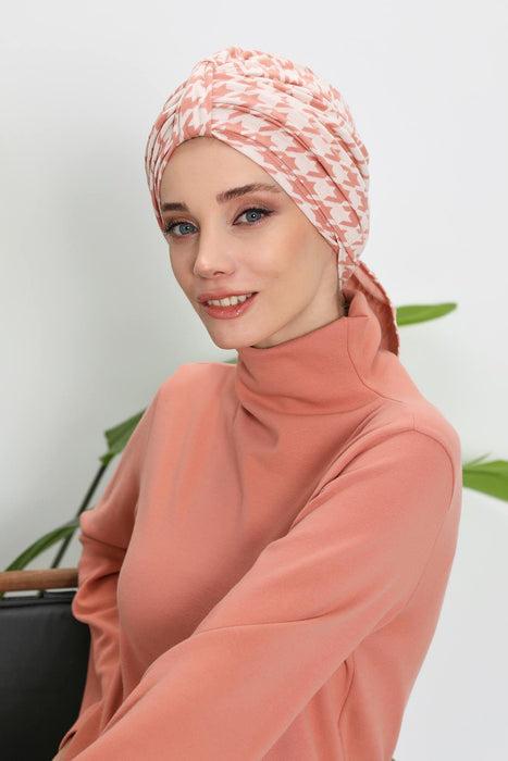 Patterned Winter Scarf Turban for Women, Polyviscose Stretch Turban with Scarf, Stylish One-Size Headwrap for Women,B-80DIV