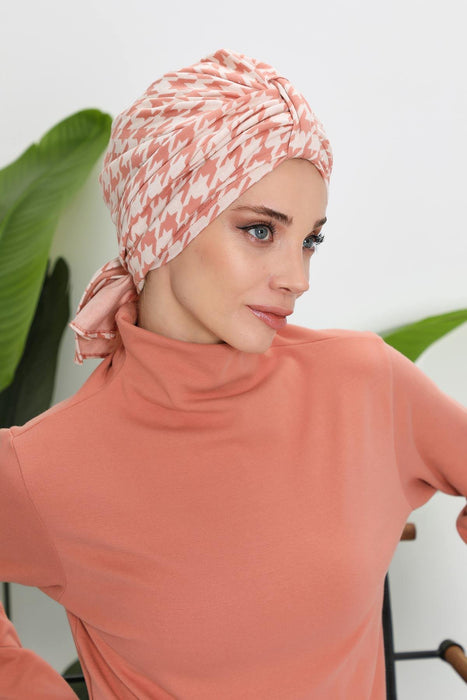 Patterned Winter Scarf Turban for Women, Polyviscose Stretch Turban with Scarf, Stylish One-Size Headwrap for Women,B-80DIV