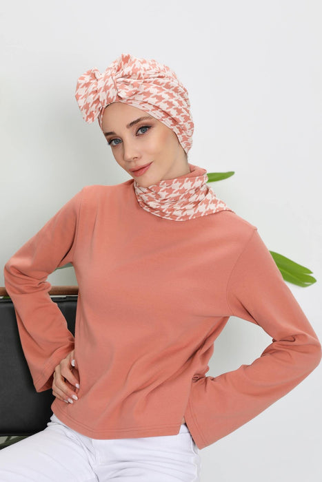 Patterned Winter Scarf Turban for Women, Polyviscose Stretch Turban with Scarf, Stylish One-Size Headwrap for Women,B-80DIV