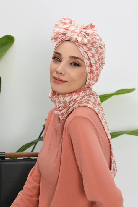 Patterned Winter Scarf Turban for Women, Polyviscose Stretch Turban with Scarf, Stylish One-Size Headwrap for Women,B-80DIV