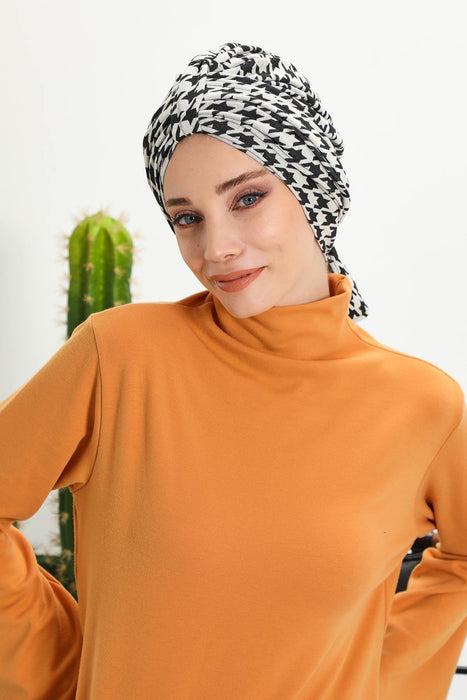 Patterned Winter Scarf Turban for Women, Polyviscose Stretch Turban with Scarf, Stylish One-Size Headwrap for Women,B-80DIV