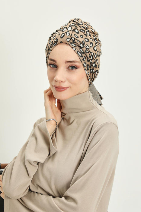 Patterned Winter Scarf Turban for Women, Polyviscose Stretch Turban with Scarf, Stylish One-Size Headwrap for Women,B-80DIV