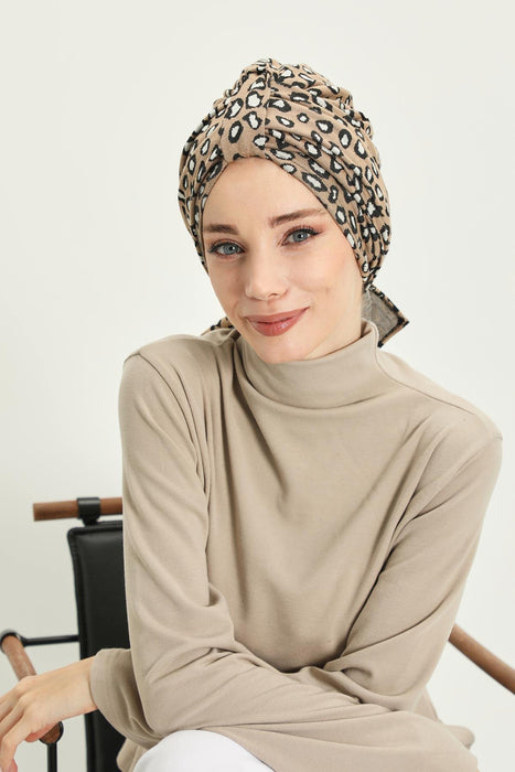 Patterned Winter Scarf Turban for Women, Polyviscose Stretch Turban with Scarf, Stylish One-Size Headwrap for Women,B-80DIV