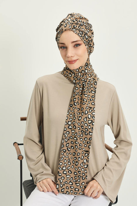 Patterned Winter Scarf Turban for Women, Polyviscose Stretch Turban with Scarf, Stylish One-Size Headwrap for Women,B-80DIV