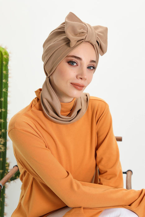 Minimalist Winter Scarf Turban for Women, Polyviscose Stretch Headwrap, One-Size Elegant Turban with Scarf,B-80IV