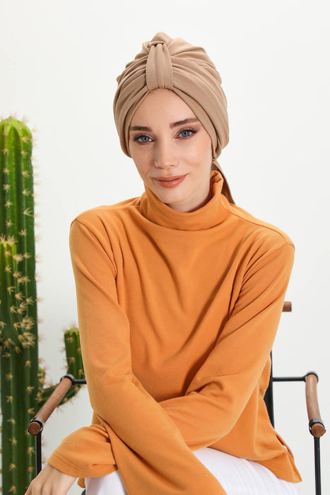 Minimalist Winter Scarf Turban for Women, Polyviscose Stretch Headwrap, One-Size Elegant Turban with Scarf,B-80IV