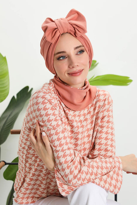 Winter Scarf Turban for Women, Stretch Ribbed Fabric Turban with Scarf, Elegant One-Size Winter Headwear,B-80RB