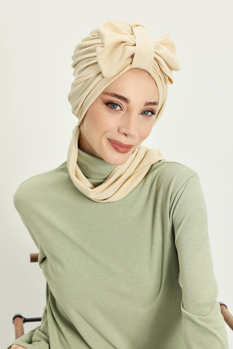 Winter Scarf Turban for Women, Stretch Ribbed Fabric Turban with Scarf, Elegant One-Size Winter Headwear,B-80RB