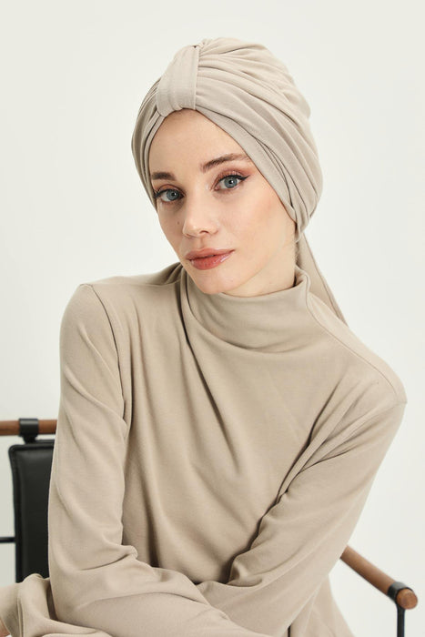 Winter Scarf Turban for Women, Stretch Ribbed Fabric Turban with Scarf, Elegant One-Size Winter Headwear,B-80RB