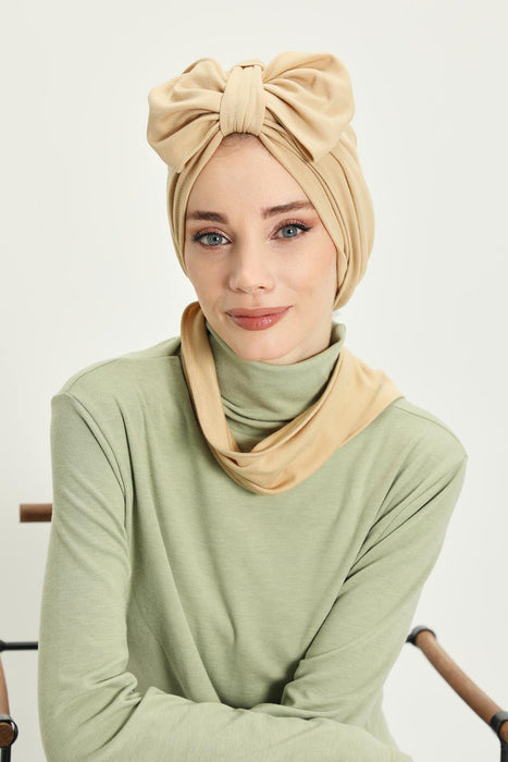 Winter Scarf Turban for Women, Stretch Ribbed Fabric Turban with Scarf, Elegant One-Size Winter Headwear,B-80RB