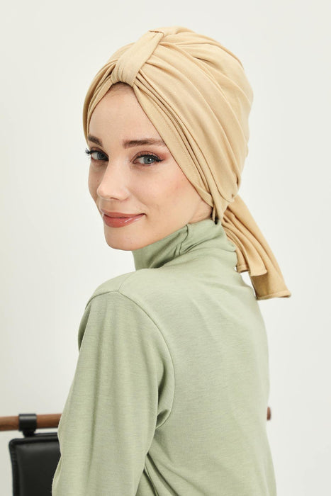 Winter Scarf Turban for Women, Stretch Ribbed Fabric Turban with Scarf, Elegant One-Size Winter Headwear,B-80RB