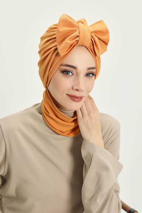 Winter Scarf Turban for Women, Stretch Ribbed Fabric Turban with Scarf, Elegant One-Size Winter Headwear,B-80RB