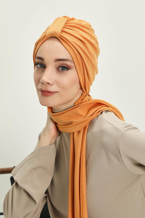 Winter Scarf Turban for Women, Stretch Ribbed Fabric Turban with Scarf, Elegant One-Size Winter Headwear,B-80RB