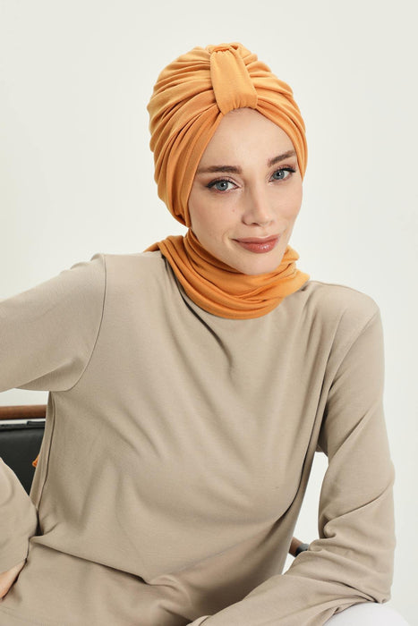 Winter Scarf Turban for Women, Stretch Ribbed Fabric Turban with Scarf, Elegant One-Size Winter Headwear,B-80RB