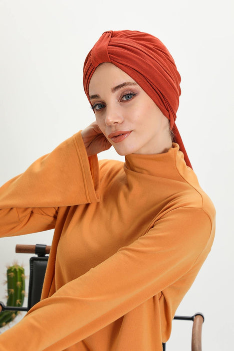 Winter Scarf Turban for Women, Stretch Ribbed Fabric Turban with Scarf, Elegant One-Size Winter Headwear,B-80RB